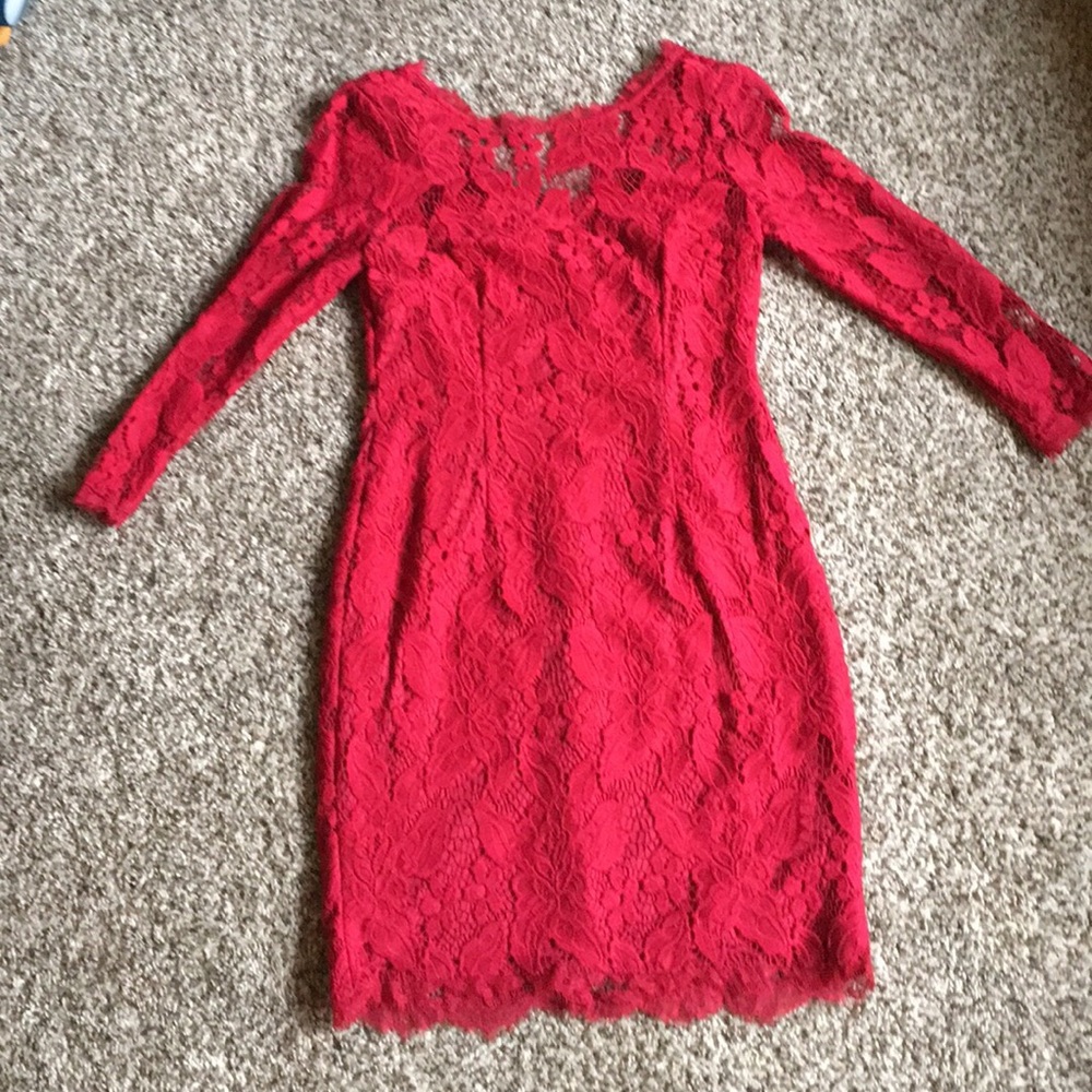 Adrianna Papell Red Lace Dress